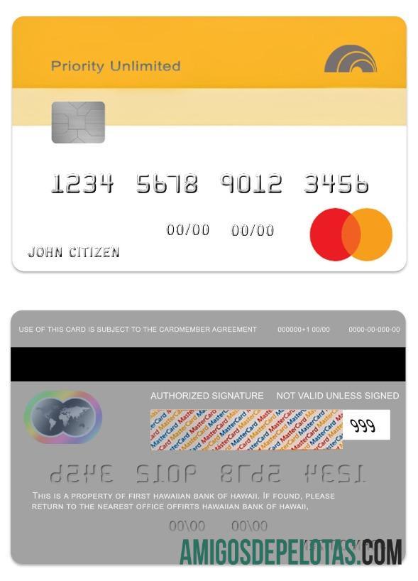 Mastercard de crédito de reembolso ilimitado com prioridade do Havaí amostra